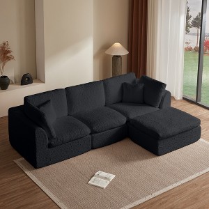 VASIP 110" L-Shaped Convertible Sectional Sofa with Ottoman, 3-Seater Cloud Modular Couch for Living Room,Black - 1 of 4