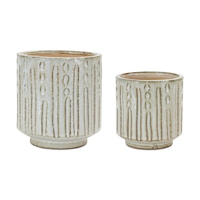 Clay Planter Set of 2 – 6"H & 5.25"H Rustic Cream Brown – Home Decor – By Melrose