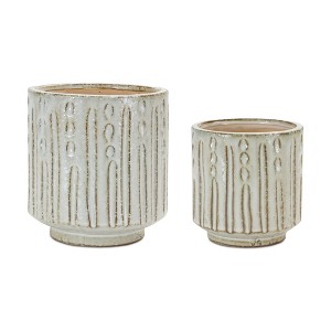 Clay Planter Set of 2 – 6"H & 5.25"H Rustic Cream Brown – Home Decor – By Melrose - 1 of 3