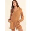 Slickblue Women's Woven Corduroy Romper with Lapel Collar and Elastic Waist - Cream/Taupe, Size S-L - 2 of 4