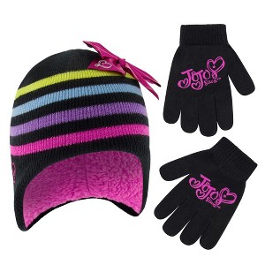 Jojo Siwa Girl's Winter Hat and Gloves Set, Kids Ages 4-7 (Pink/Black) - 1 of 2