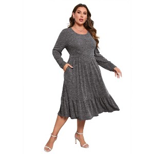 Women's Plus Size Ribbed Crew Neck Dress with Pockets: Casual Comfort for Daily Wear Dress - 1 of 4