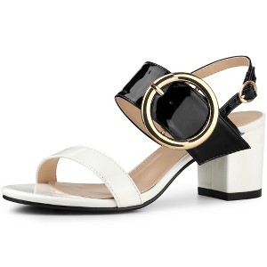 Allegra K Women's Contrast Color Slingback Block High Chunky Heel Sandals - 1 of 4