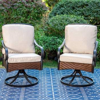2pk Outdoor Swivel Chairs with Metal Frame, Wicker & Seat & Back Cushions - Captiva Designs