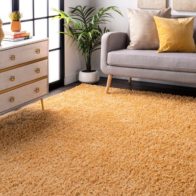 Luxe Soft Yellow Synthetic Shag Rug, 4' x 6', Reversible