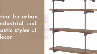 Sunnydaze 3 Shelf Industrial Style Pipe Frame Wall-mounted Floating Shelf  With Wood Veneer Shelves - Teak Veneer : Target