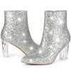 Perphy Women's Sparkly Glitter Upper Side Zipper Clear Block Heel Ankle Booties - 2 of 4
