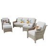 XIZZI 5 Pieces Wicker Furniture, Outside Conversation Set, 3-Seat Sofa with Cushion, High Back Rattan Chairs and Ottomans for Garden Backyard - 2 of 4