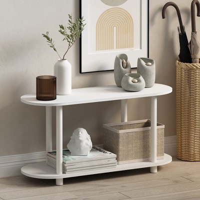 Furinno Modern 2-Tier Oval Side Table Accent End Table Entryway Table for Living Room Bedroom Home Decor,White