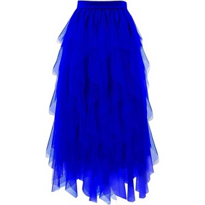 Women's A-Line Tulle Skirt - Tiered Midi Length with High Elastic Waist - 1 of 4