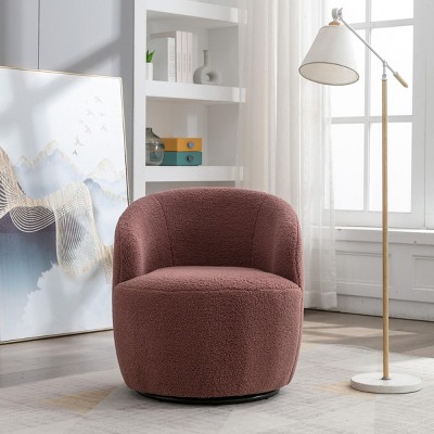 Swivel Accent Chair Small Barrel Chair Teddy Fabric Upholstered Armchair With Back Single Sofa Chair For Living Room-Maison Boucle‎