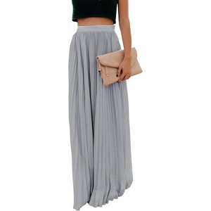 Women's High Waist Skirt, Flowy Chiffon Pleated Maxi Skirt Grey - 1 of 4
