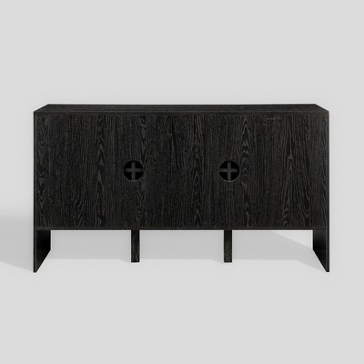 Black Vertical Detail 3-Door Sideboard with Adjustable Shelves
