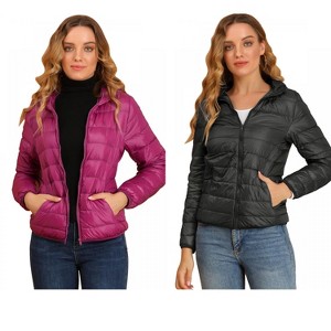 INSPIRE CHIC Women's Hooded Packable Thickened Short Down Puffer Jacket 2 Packs - 1 of 4