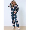 cheibear Women's Satin Silky Button Down Long Sleeve Sleepshirt with Pants 2 Pcs Pajama Set - 2 of 4