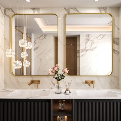 Tempered Glass Rounded Rectangle Framed Wall-Mounted Bathroom Vanity Mirror