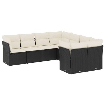 vidaXL 8 Piece Patio Sofa Set with Cushions Black and Cream Poly Rattan