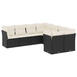 vidaXL 8 Piece Patio Sofa Set with Cushions Black and Cream Poly Rattan - 1 of 4