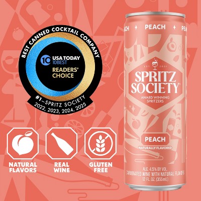 Spritz Society Peach Wine Spritzer - 4pk/355ml Cans
