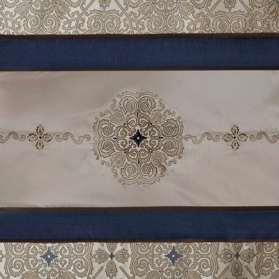 Donovan Navy and Beige Embroidered Fabric Shower Curtain