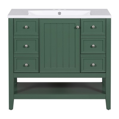 Vynxaria 36" Bathroom Vanities Forest-Green Vanity Console with Triple-Drawer Cabinet & Shelf 33.6"H