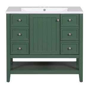 Vynxaria 36" Bathroom Vanities Forest-Green Vanity Console with Triple-Drawer Cabinet & Shelf 33.6"H - 1 of 4