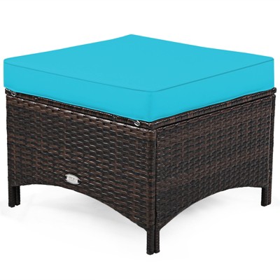 Turquoise Cushioned 5-Piece Rattan Patio Sofa Set