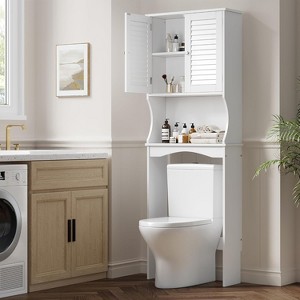 Coucheta Over The Toilet Storage Cabinet with Adjustable Shelf & Hooks, Ventilated Louvered Door Bathroom Organizer with Anti-Tip Device, White - 1 of 4