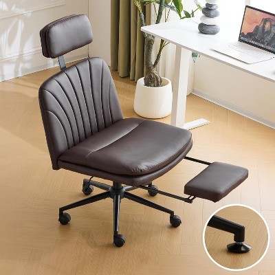 VINGLI Criss Cross Office Chair,PU Leather Computer Chair,Dual-Use with/no Wheels,Lumbar Support Desk Chair,360 Degree Swivel Chairl, Expresso