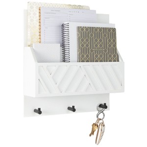 Wall Mounted Mail Organizer with 2 Slots and 3 Hooks – Multiple Finishes – MDF Wood - 1 of 4