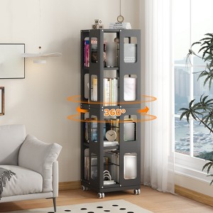 4 Tier Rotating Bookshelf Tower, 360°Display Spinning Bookshelf, Floor Standing Bookcase, Corner Book Shelf for Small Space Bedroom, Living Room - 1 of 4