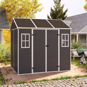 Outdoor Storage Shed, Resin Shed with Floor & Lockable Doors, All Weather Plastic Sheds with Window Dark Grey - 1 of 4