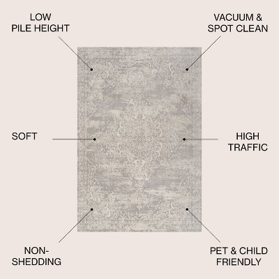 Ivory Rectangular Stain-Resistant Synthetic Area Rug, 5'x8'