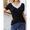 Women's  2025 Lace V Neck Short Sleeve Shirts Summer Casual Tunic Blouse for Women T-Shirts - 2 of 4
