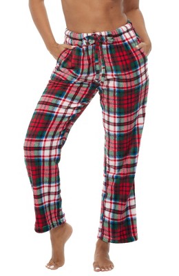 Womens Flannel Pajama Pants Winter Plush Fluffy Pajama Pants with Pockets  Plaid Sleepwear Bottoms 