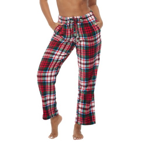ADR Women's Plush Fleece Pajama Bottoms with Pockets, Winter PJ Lounge  Pants Red Christmas Plaid X Large