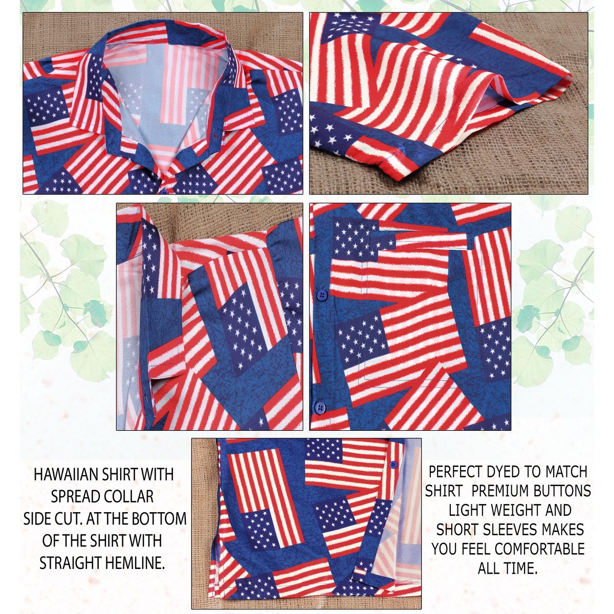 LA LEELA Men's 4th of July Patriotic US American Flag Shirt Short Sleeve Button Down Holiday Hawaiian Shirts for Men S US Flags Red - thumbnail 5