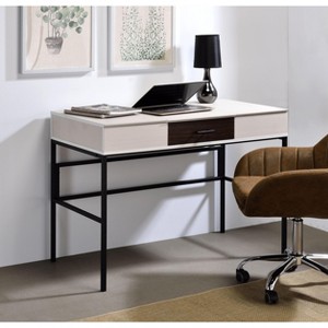 Vynxaria Rectangular Writing Desk - Built-in USB Port/Plug, 1 Drawer, 3 Storage Compartments, Metal Base, Natural & Black Finish - 1 of 4