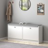 KTMBDW Shoe Bench with Cushion and 2 Flip Drawers, Shoe Organizer Storage Bench with Adjustable Shelves for Entryway, Hallway, Living Room, White - 4 of 4