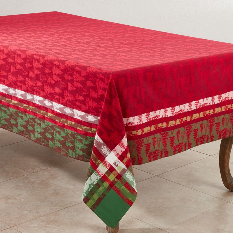 Saro Lifestyle Classic Plaid Christmas Tree Design Holiday Cotton Table Topper Tablecloth, 1 of 5