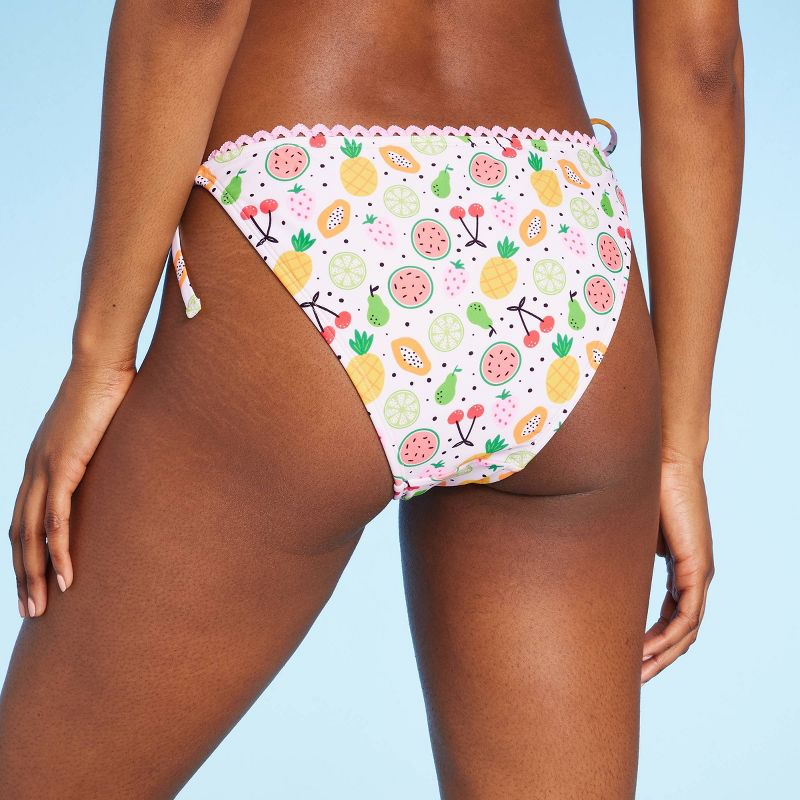Women's Fruit Print Side-Tie High Leg Cheeky Bikini Bottom - Wild Fable™ White, 3 of 10