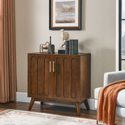 BEAFUP Mid Century Modern Fluted Sideboard Cabinet with Adjustable Shelves & Solid Wood Legs, Buffet Cabinet, Storage Cabinet for Living Room