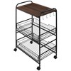 HOMCOM 24" 3-Tier Rolling Kitchen Cart, Utility Storage Trolley with 2 Basket Drawers, Side Hooks for Dining Room, Walnut Wood Tone - 4 of 4