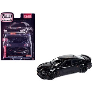2021 Dodge Charger SRT Hellcat Black with Graphics and Orange Stripes Limited Edition 1/64 Diecast Model Car by Auto World - 1 of 3