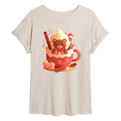 Women's - Instant Message - Bear Cocoa Mug Oversized Graphic T-Shirt