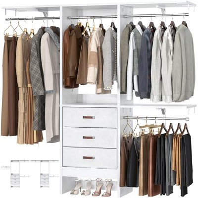 Lirago,Adjustable Heavy-Duty Wood Closet Organizer - 6 Shelves & 3 Expandable Rods Storage System,White