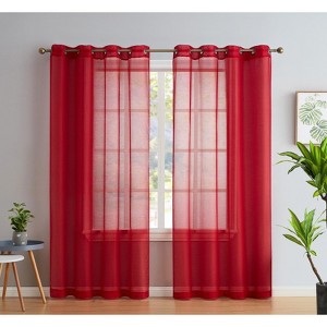 HLC.ME Semi Sheer Voile Light Filtering Transparent Window Curtain Grommet Panels - Set of 2 - 1 of 4