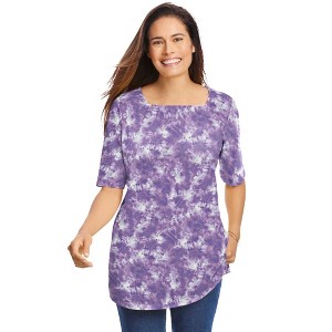 Woman Within Plus Size Printed Perfect Square-Neck Tee - 1 of 3