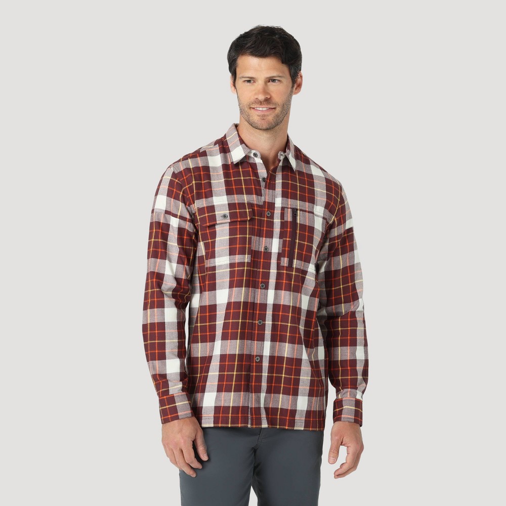 Wrangler Men's Regular Fit ATG Plaid Long Sleeve Button-Down Shirt - Red/White XL