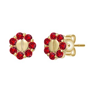 Guili 14k Yellow Gold Round Stud Earrings, Dazzling Gemstone Halo, Vibrant Chic for Everyday Sparkle and Joyous Celebratory Moments - 1 of 3